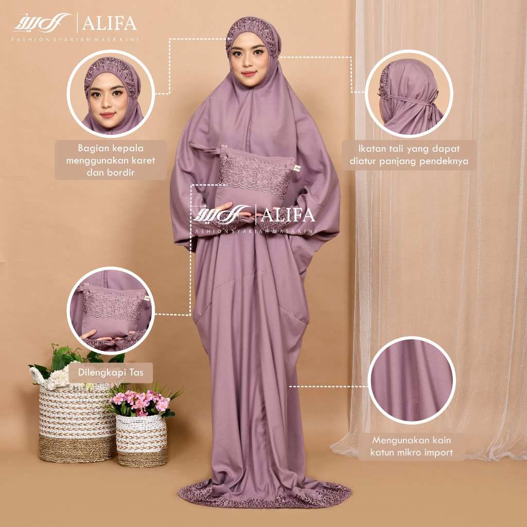 Alzhea - Mukena Terusan Siti Khadijah Renda Bordir Mewah