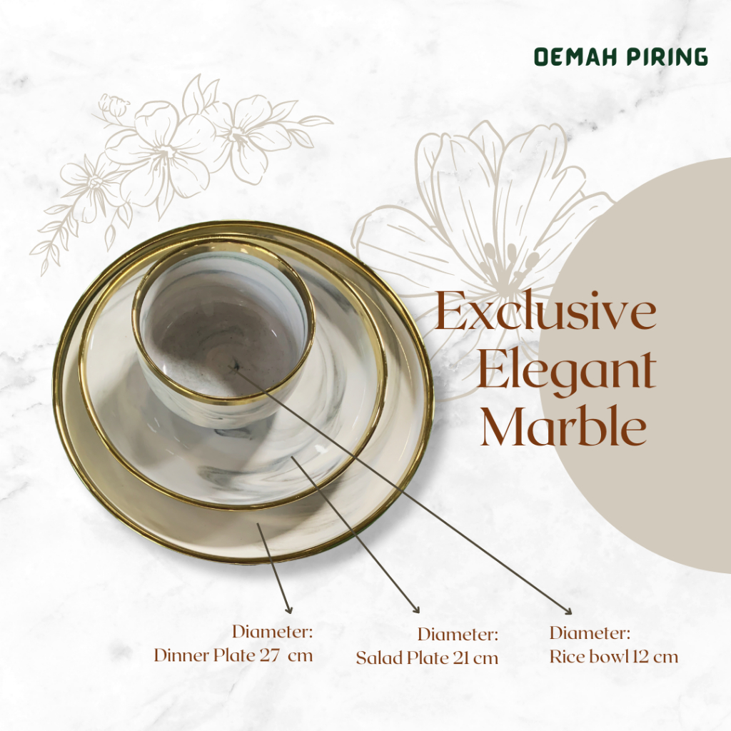 Piring Keramik Marble Gray / Piring Hampers / White Set
