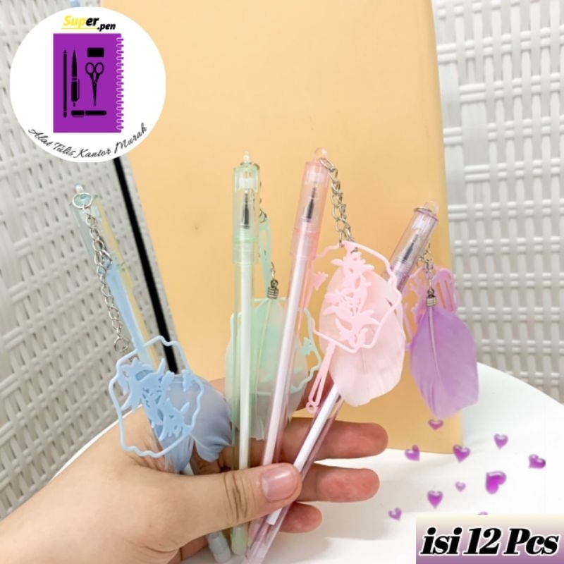 

Pulpen bulu kipas 12 Pcs lucu pena pen gantungan kipas bulu kado unik stationery COD