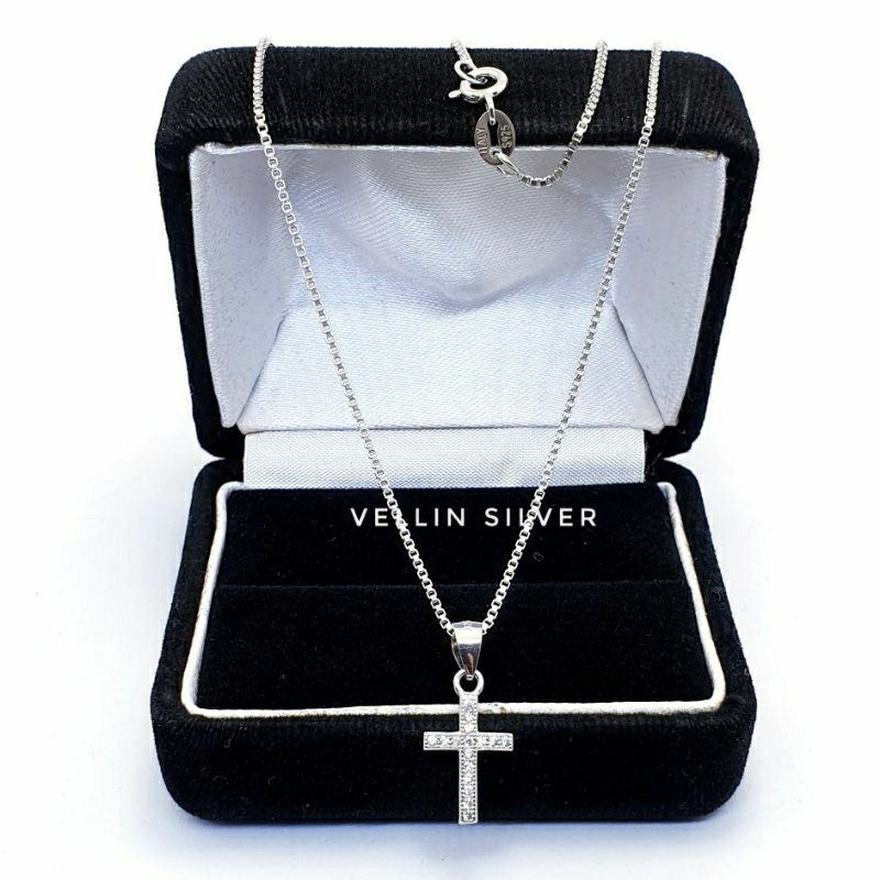 Kalung Salib Perak Wanita Silver 925 Asli Lapis Emas Putih - Kalung Perak Wanita Liontin Salib Silve