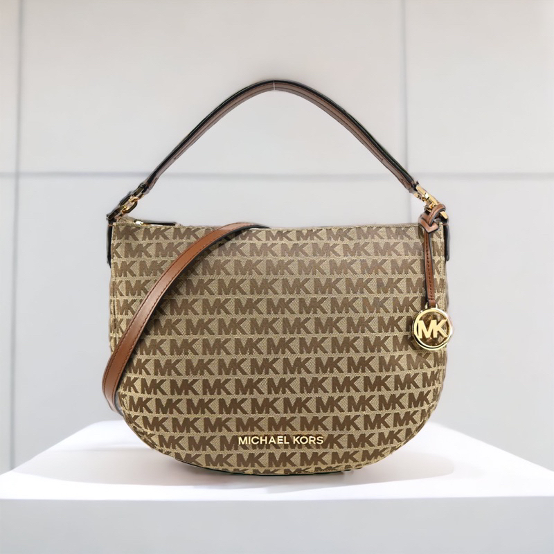 Original Michael Kors Bedford Signature Medium Crescent Convertible Shoulder Bag