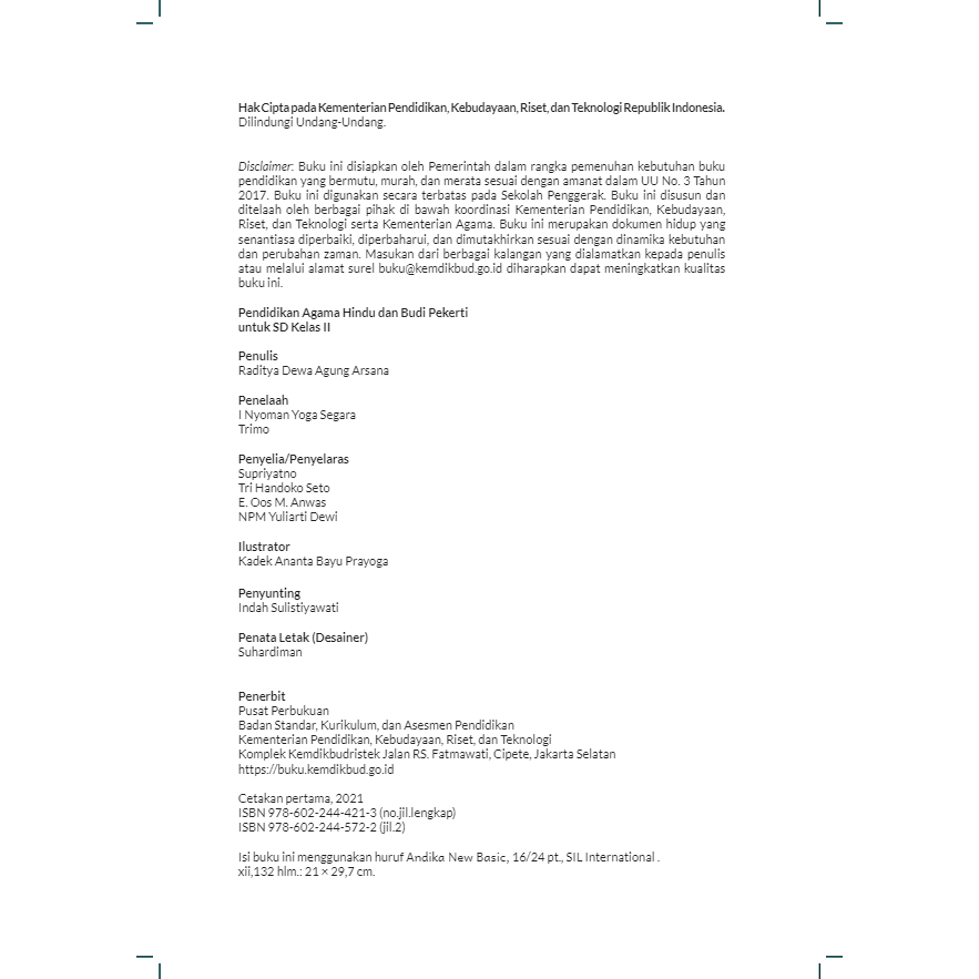 KELAS 2 PAH HINDU K21 - Pendidikan Agama Hindu dan Budi Pekerti untuk SD MI Kelas II Edisi Revisi Terbaru Kurikulum Penggerak Merdeka Belajar KUMER KURMER 2021 KemDIKBUDristek