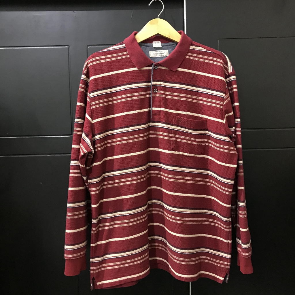 Kaos Kerah Long sleve Golden Bear XL Salur Merah