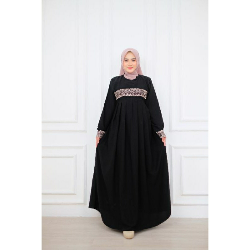 abaya jetblack renda / abaya salma / abaya hitam pekat / gamis jetblack renda