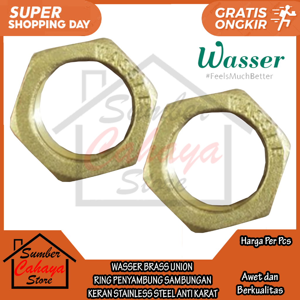 WASSER BRASS UNION SAMBUNGAN PENYAMBUNG KERAN KRAN AIR PANCURAN TOILET KAMAR MANDI WC STAINLESS STEE