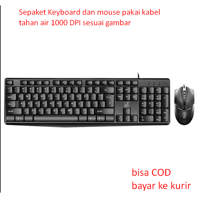 Sepaket Keyboard dan mouse pakai kabel tahan air 1000 DPI sesuai gambar