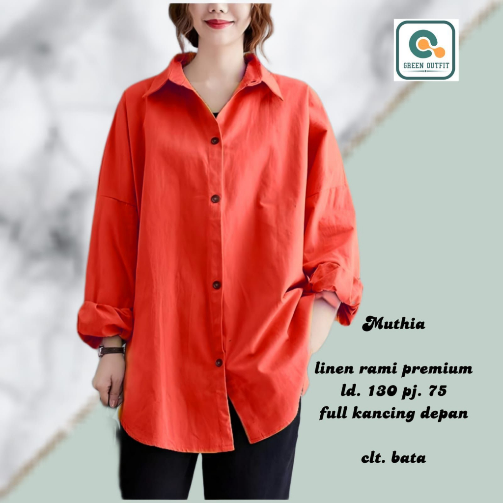 muthia shirt pakaian baju atasan kemeja blouse bluse blus bluss linen jumbo ld 130 xxxxl bigsize big