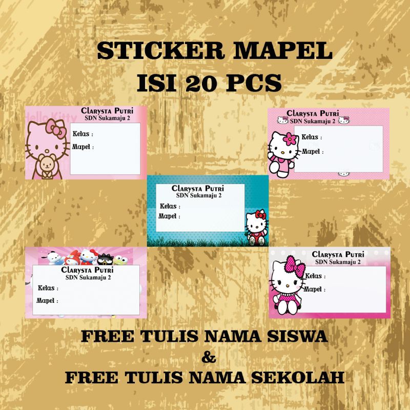 

sticker mapel isi 20 pcs, series hello kitty ,sticker label buku pelajaran murah