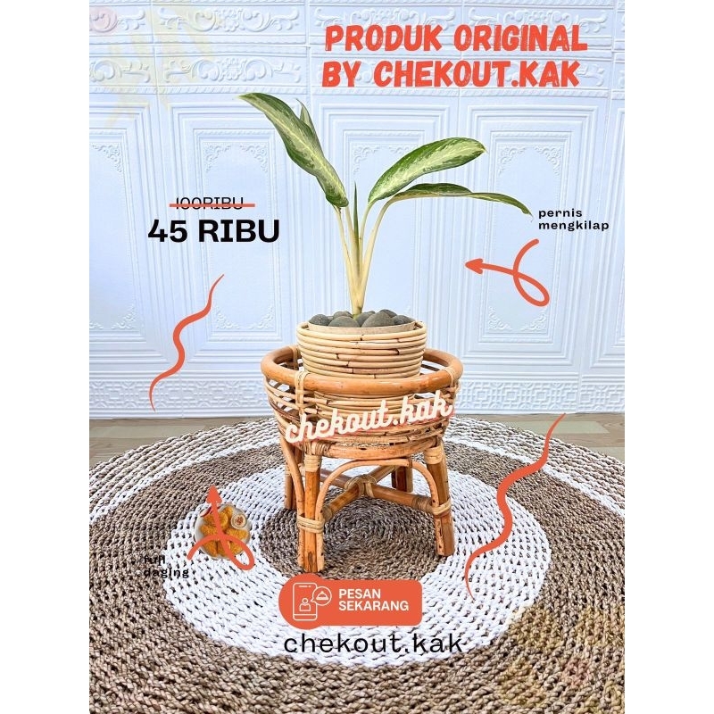 standing pot aesthetic / standing pot rotan diameter 30cm / cover pot rotan/ pot minimalis model vin