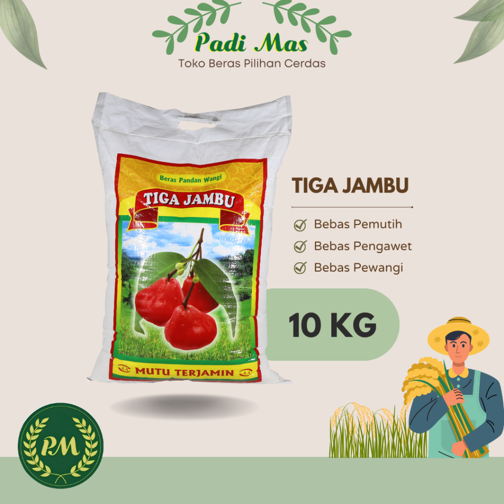 

Beras tiga jambu 10kg | Cargo | Pulen Sedang | Ramos Slyp