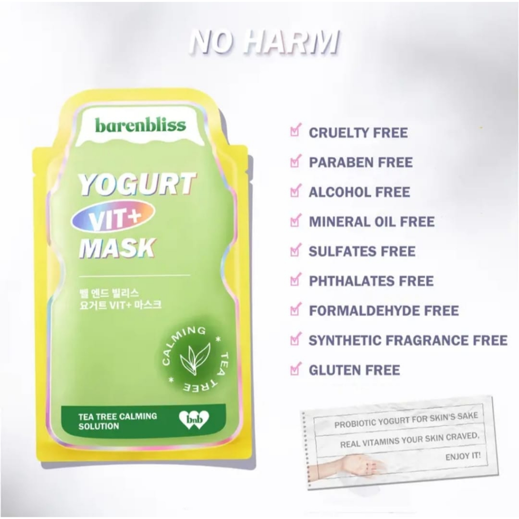 BNB barenbliss Yogurt Vit+ Mask - Calming Sheet Mask Korea Essence Serum Masker Wajah Skincare 25ml
