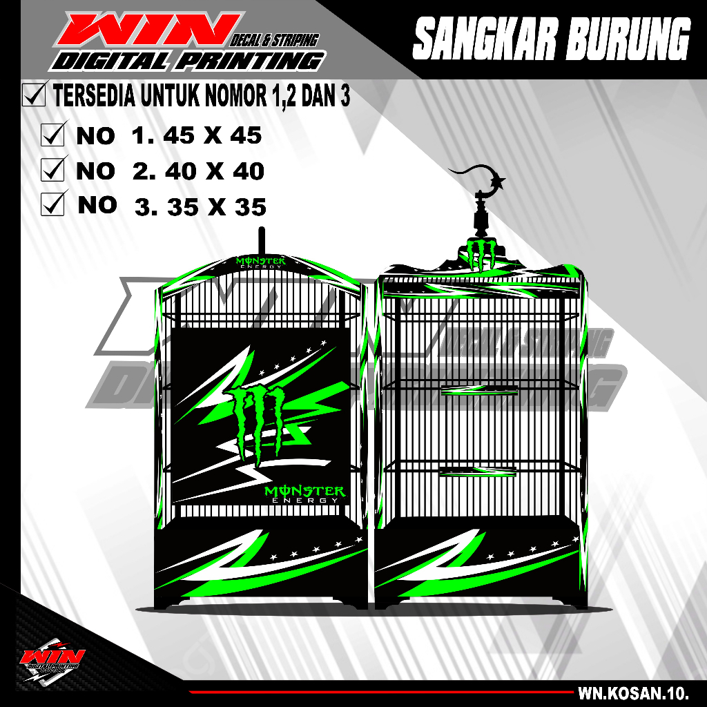 Stiker Decal Sangkar Burung Kotak, Kosan, Persegi, Ebod No. 1, 2, 3 Sangkar kacer,pentet
