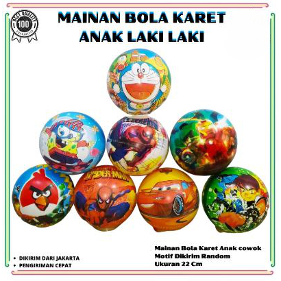 Mainan Anak Bola Karet Motif Anak Laki - Laki Karakter
