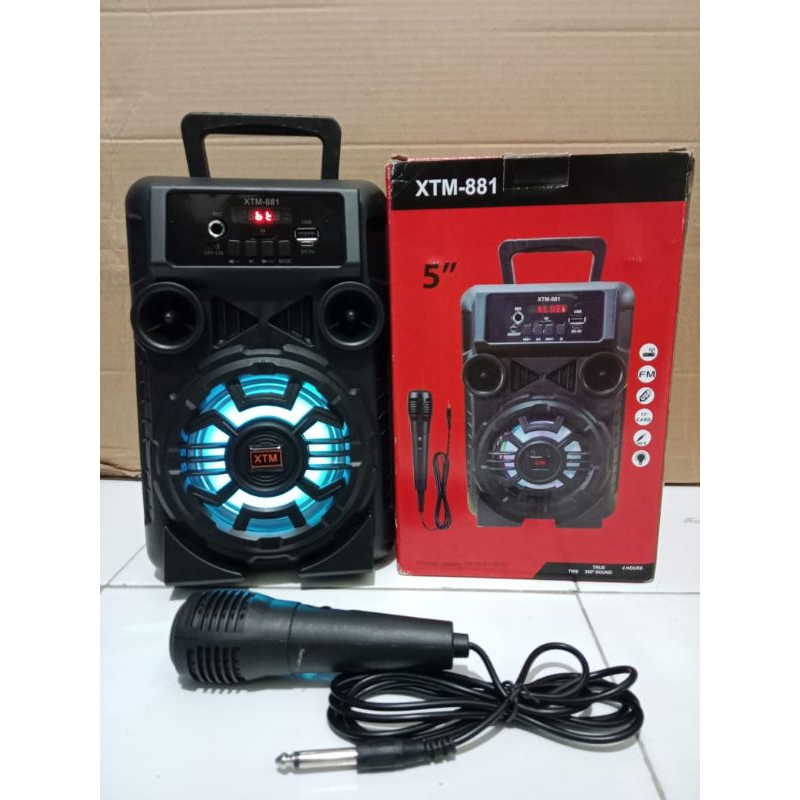speaker bluetooth xtm 881 extra bass dengan mic karaoke