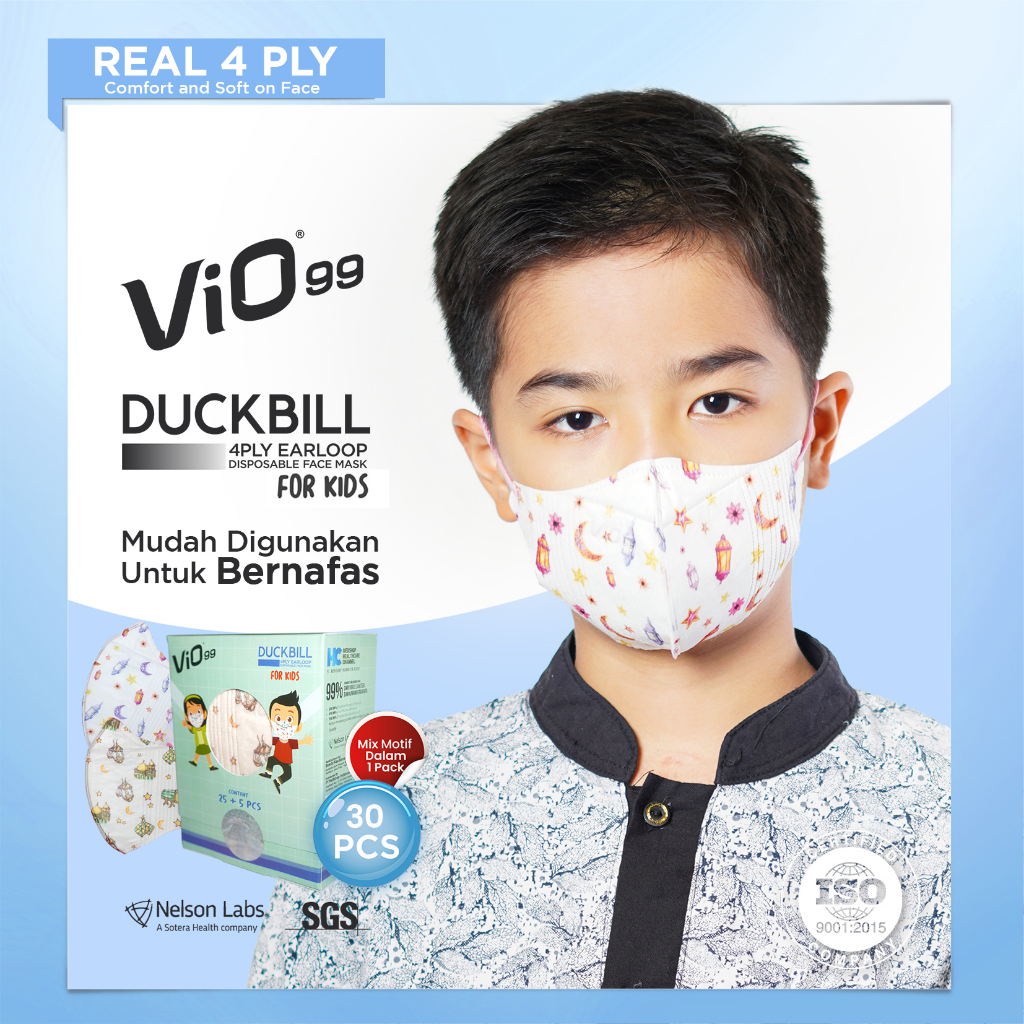 Vio Duckbill 30’S Mask 4Ply Earloop Kids Mix Star & Bedug masker medis anak 99% filtrasi
