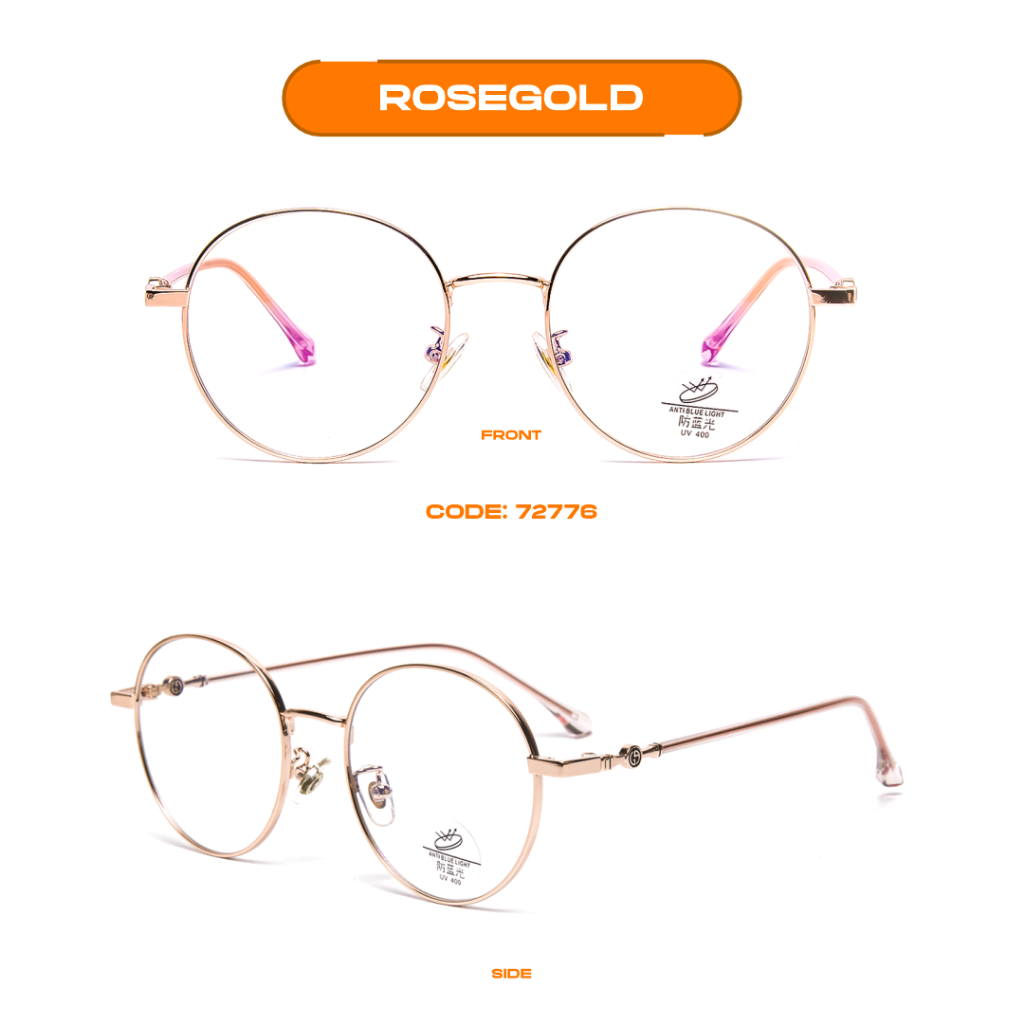 Robins kacamata Bulat Anti Radiasi Komputer Frame Kacamata Bisa Minus Photocromic Bluecromic Fashion Terbaru Pria Wanita 63073-Rose Gold