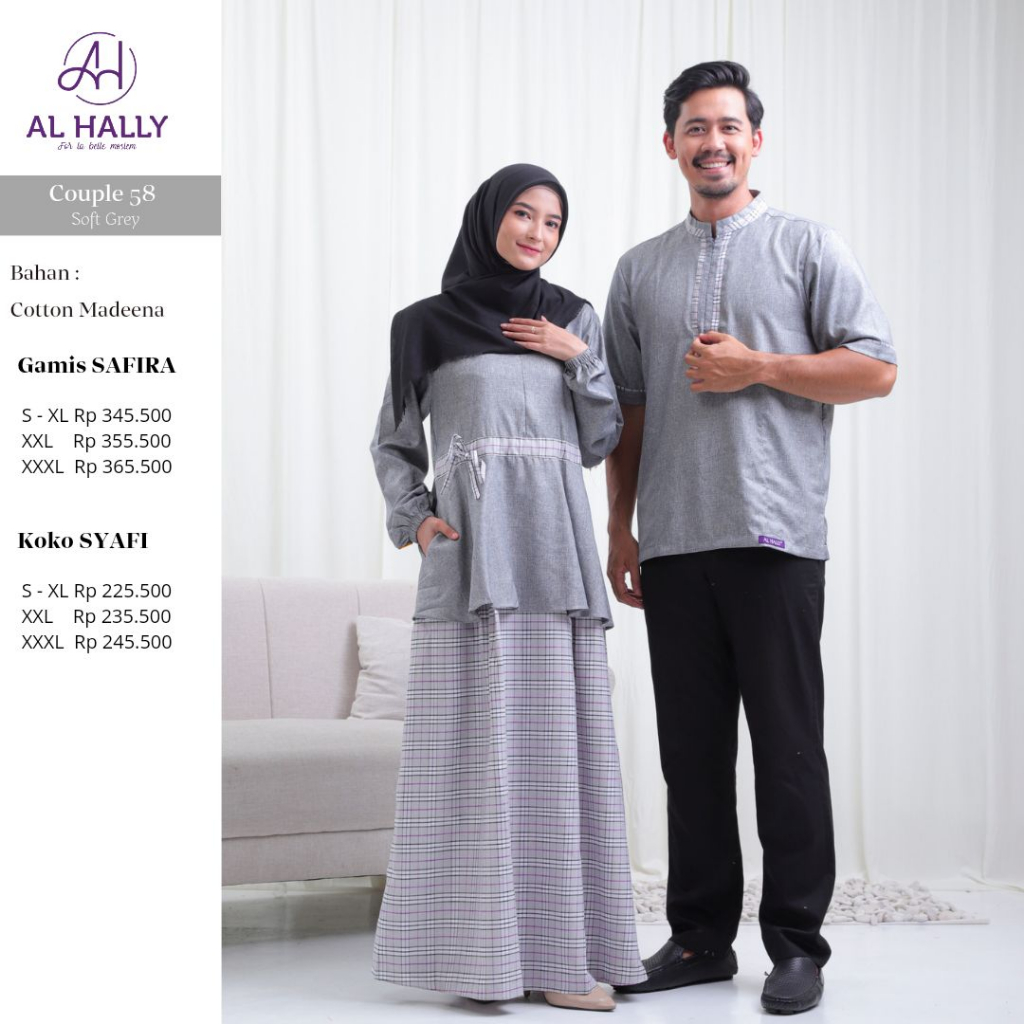 ES - (COD) AL HALLY SAFIRA - SYAFI 58 Soft Grey | Baju Couple/Sarimbit Keluarga ORI AL HALLY
