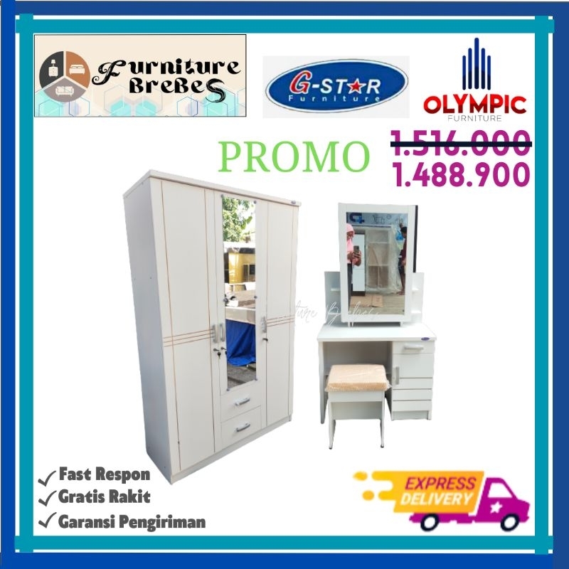 Set Lemari Pakaian 3 Pintu Dan Meja Rias Kaca Sliding - Lemari Dan Meja Rias Murah Tegal Cirebon Bre