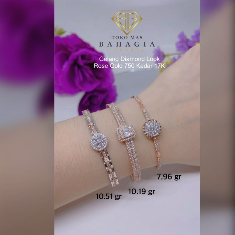 Gelang Diamond Look Emas Rose Gold 750 kadar 17K
