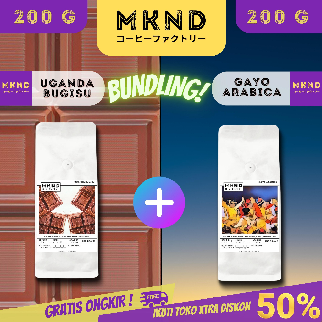 

MKND® BUNDLING HEMAT 2X200 KOPI ARABIKA ACEH GAYO GRADE 1+UGANDA BUGISU IMPORTED BEANS PROMO DISCON | BIJI BUBUK | SINGLE ORIGIN | PREMIUM COFFE | ROASTED BEANS | MANUAL BREW | COFFE ROASTERY