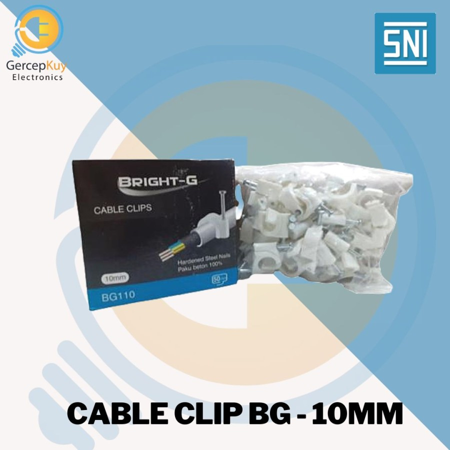 

Cable Clip / Klem / Klip Kabel Tembok BRIGHT - G 10mm isi 50pcs