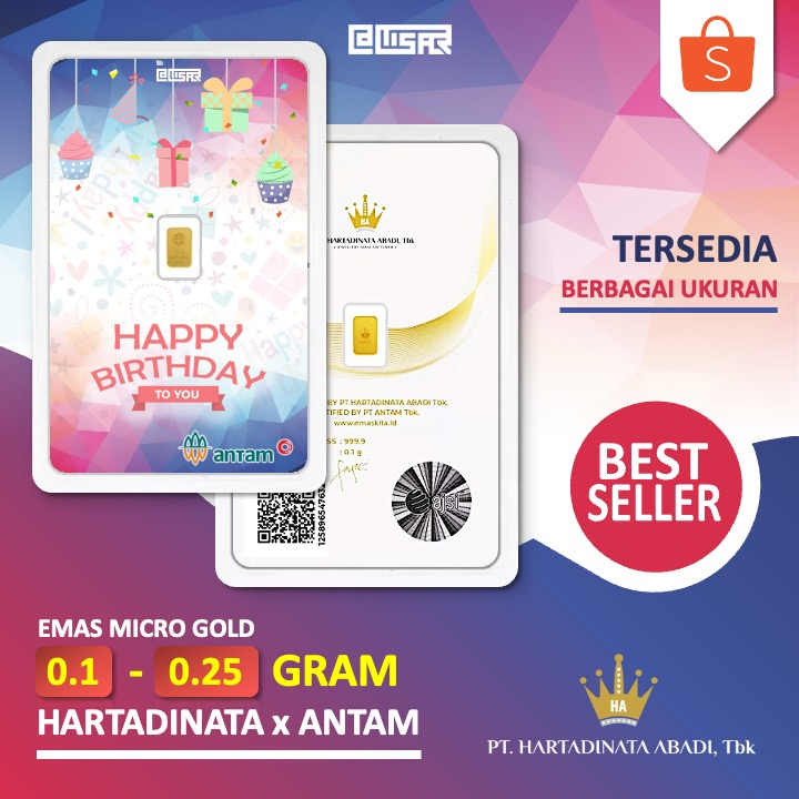LM Logam Mulia Emas Hartadinata x Antam 0.1 - 0.25 gram 0,1 - 0,25 gr Kado Ulang Tahun Happy Birthda