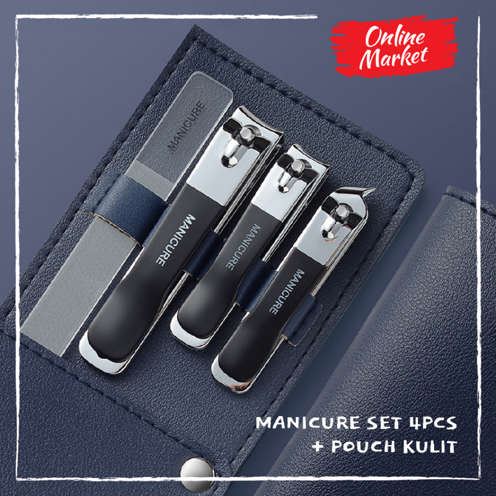 Set Pouch 4pcs Gunting Kuku Premium Carbon Steel &amp; Kilap Kuku Nano Glass - Mini Manicure Set