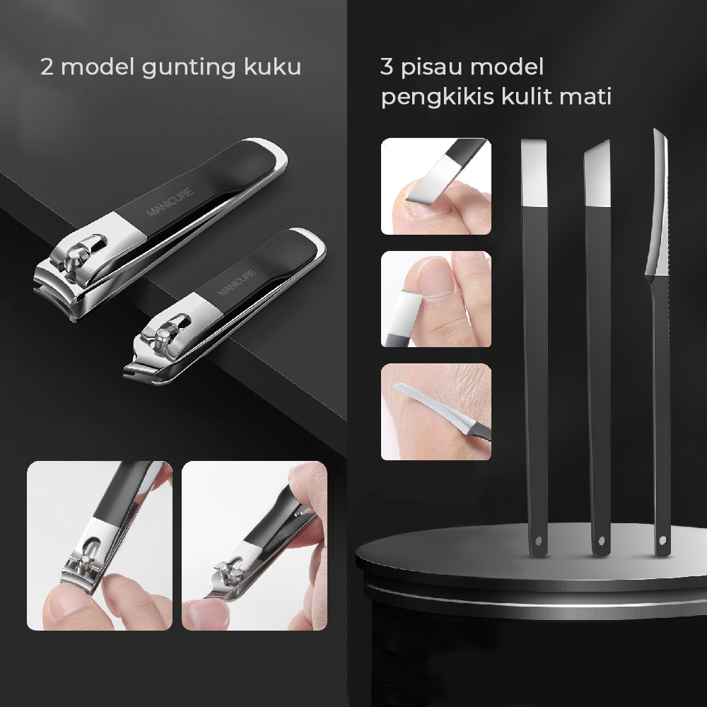 Set Box Manicure &amp; Pedicure Premium 12 pcs Dengan Alat Pengangkat Kuku Melengkung | Bahan Carbon Steel