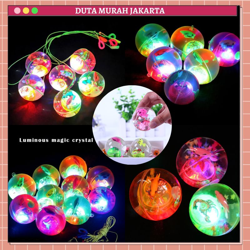 Mainan Bola Bekel Karakter Ikan / Mainan Bola Karet LED Flashing Ball DMJ