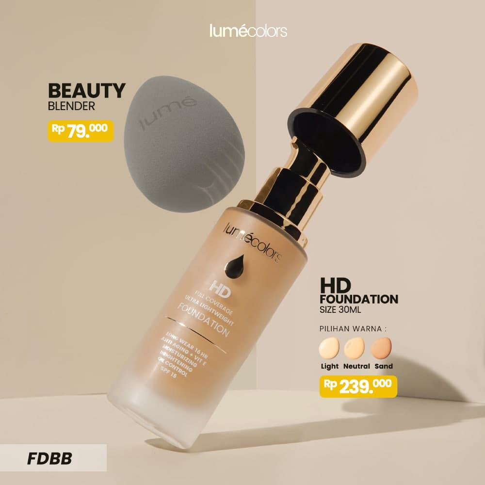 Lumecolors Paket Bundling Hemat Kecantikan Make Up Kosmetik Lengkap 1 Set Foundation Beauty Blender
