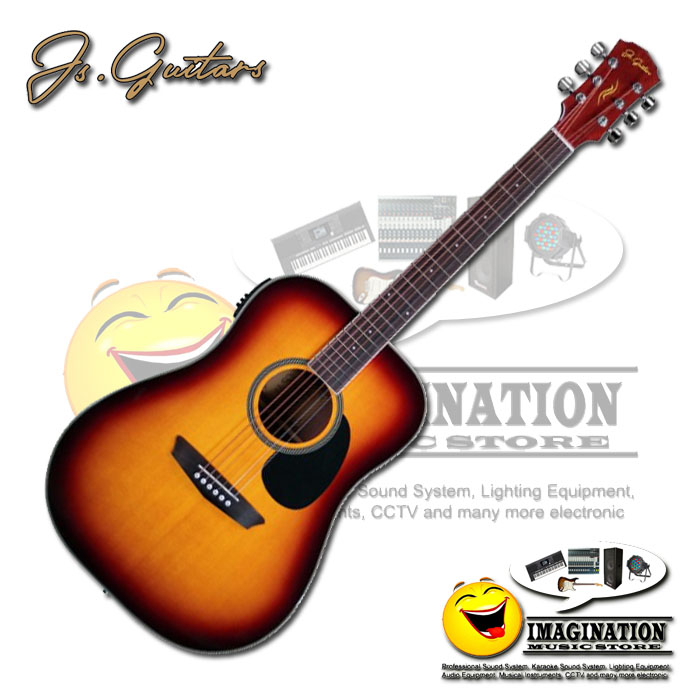 JS Guitars JD100E Brown Sunburst Dreadnought Acoustic Electric Guitars