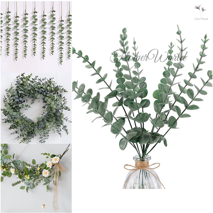 [FlowerWorld]Artificial Flocking Daun Eucalyptus 1 Tangkai/Artifisial Daun Plastik Palsu/Daun Dekorasi Buket Bunga Artifisial/Plastik Buatan Imitasi Hias Dekor Buket Bouquet Rumah Pesta/Bunga Hias Plastik/Bunga Hias Plastik Murah Dan Import