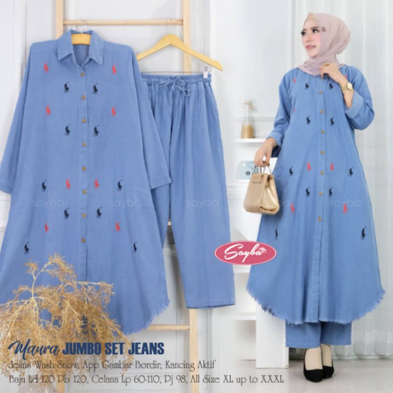 SETELAN JEANS WANITA. DEBORA MAURA BAHAN JEANS WASH ORI