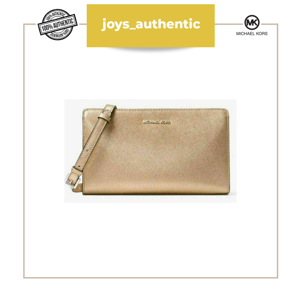 Tas wanita Michael kors metallic crossbody bag clutch pale emas gold woman bag authentic original