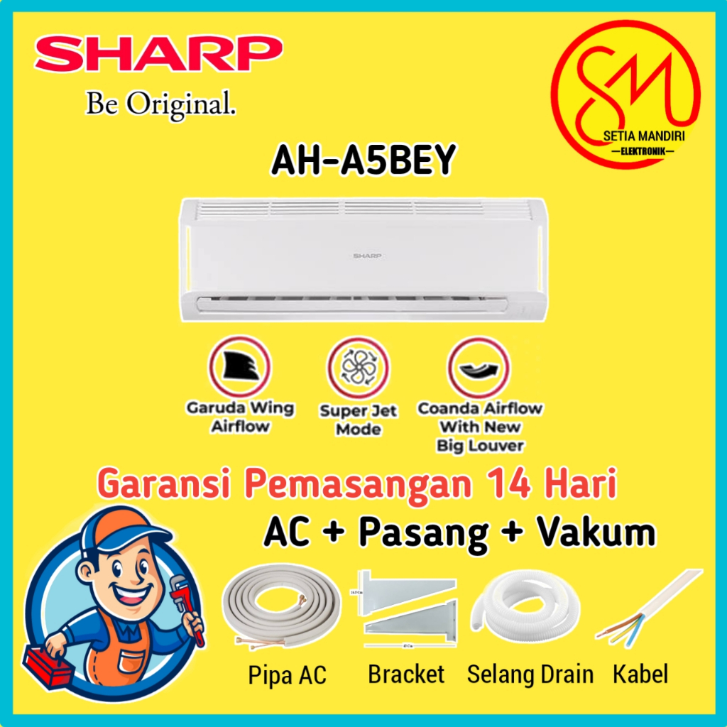 AC SHARP 1/2 PK AHA-05BEY/05BBY MURAH AH05BEY STANDARD PASANG PEMASANGAN AC