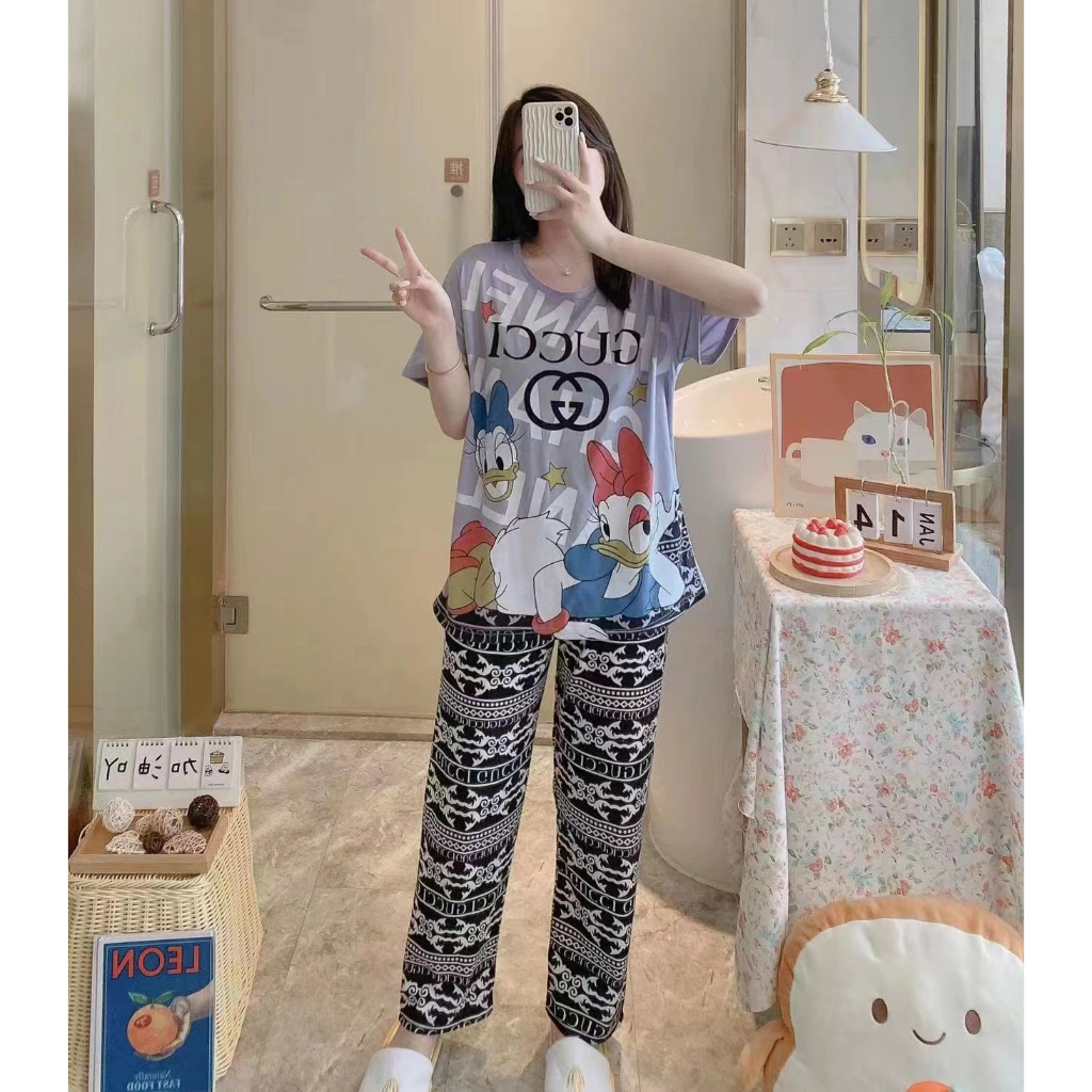 Piyama Wanita Dewasa Model Kancing Depan Mewah B4 Lengan Pendek Celana Panjang Import High Quality Sleepwear