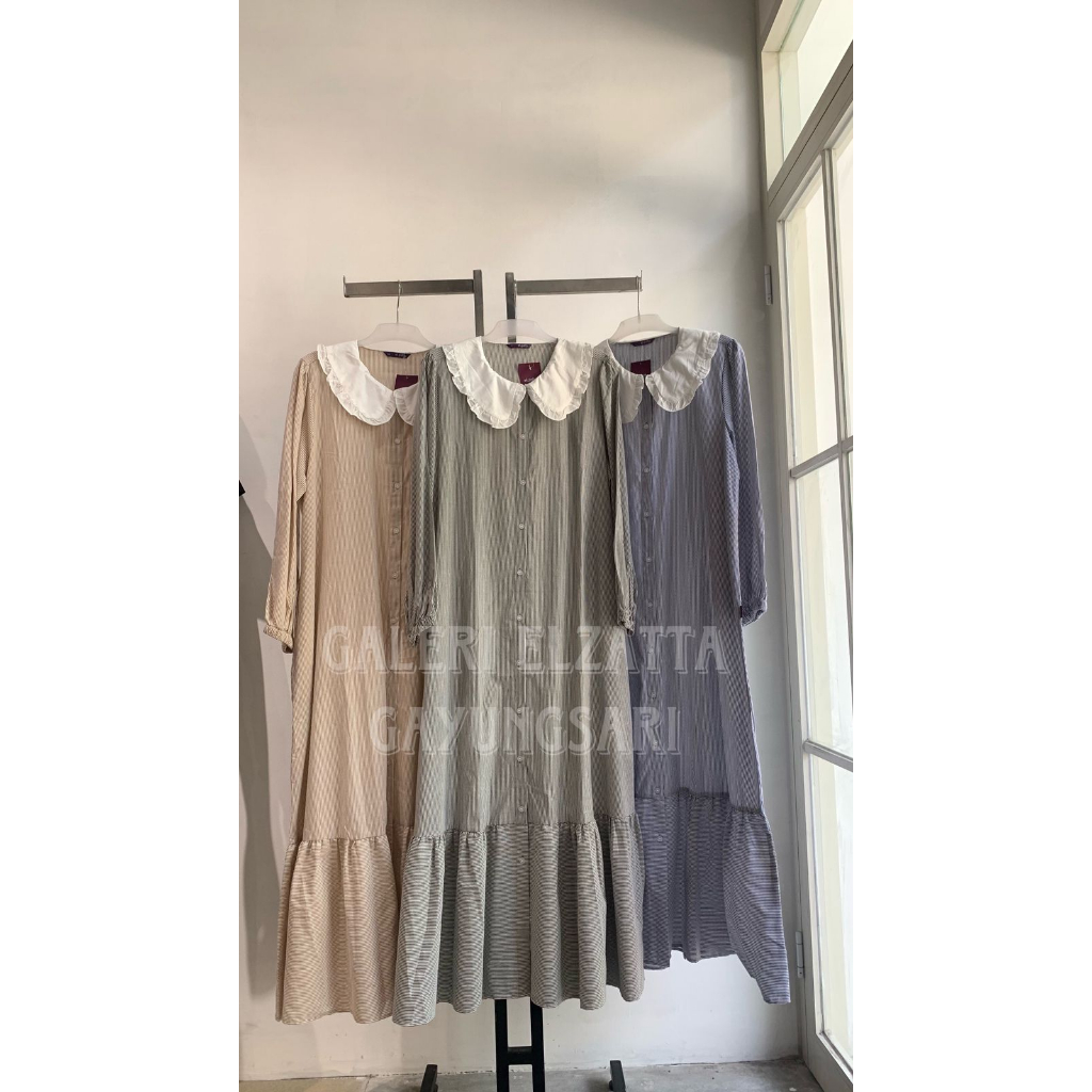 Elzatta Gamis Kerah Katun Stripe