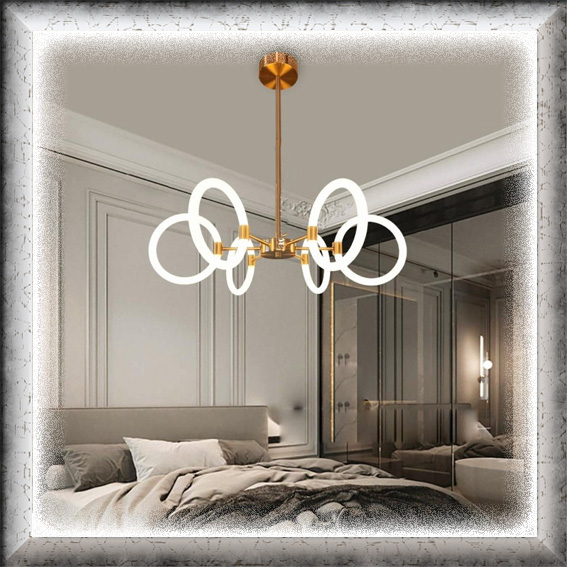 Lampu hias gantung GOLD IRON RING BULAT ACRYLIC MODERN MINIMALIS SPIRAL LED 3 warna sinar cahaya put