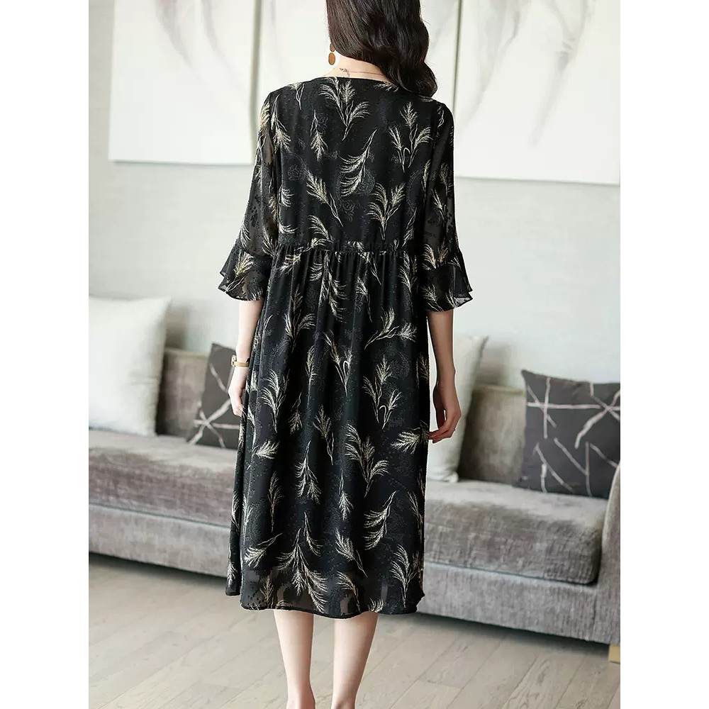 VS - Dress Kelva Wanita Motif Palm Korean Style