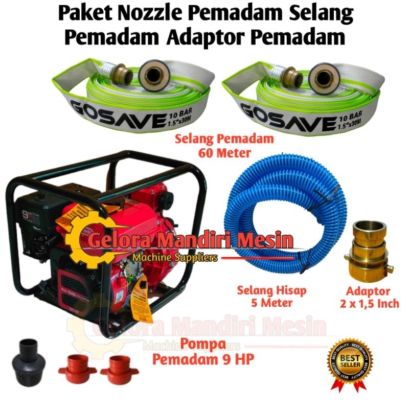 Paket Pompa Pemadam Kebakaran Selang 60 Meter dan Adaptor Penyambung