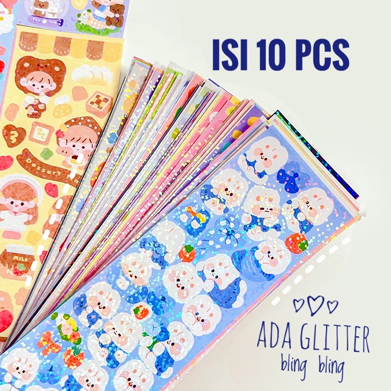 1 B0X [ ISI 100PCS ] Sticker Momo Lucu Aesthetic Korea Glitter Hologram Deco Journal / 100 Lembar Stiker Momo Kartun Waterproof / DIY Diary Jurnal Sanrio Series