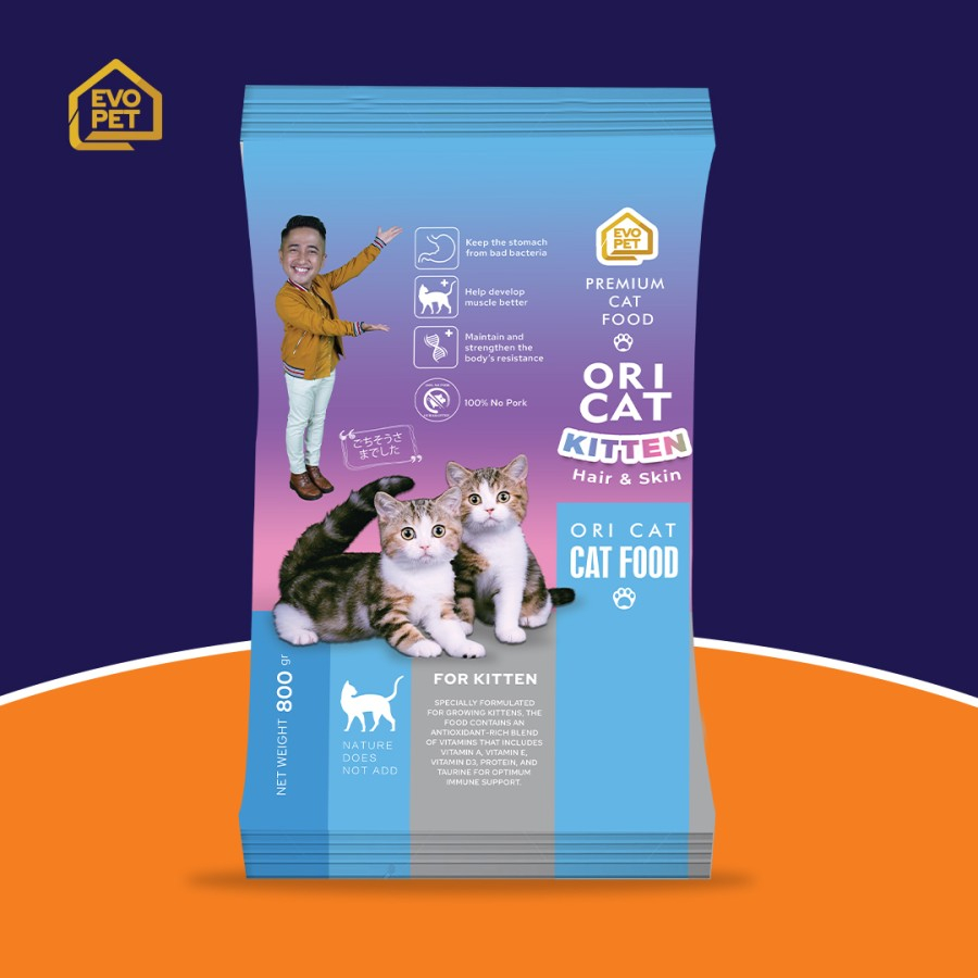 Ori Cat Kitten Hair &amp; Skin Dry Food Makanan Kucing Oricat 800gram