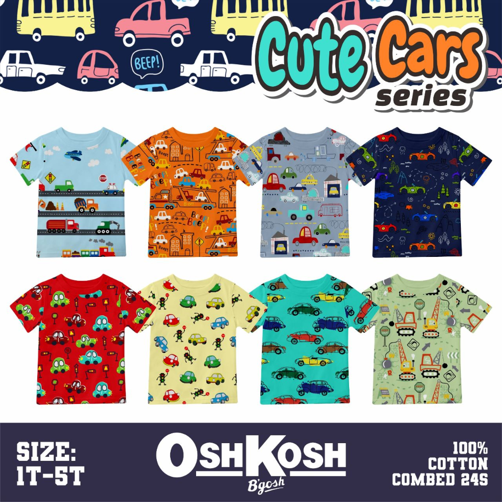 0shkosh Kaos Baby Cars Kaos Anak Usia 1 Sd 5 Tahun -KBS