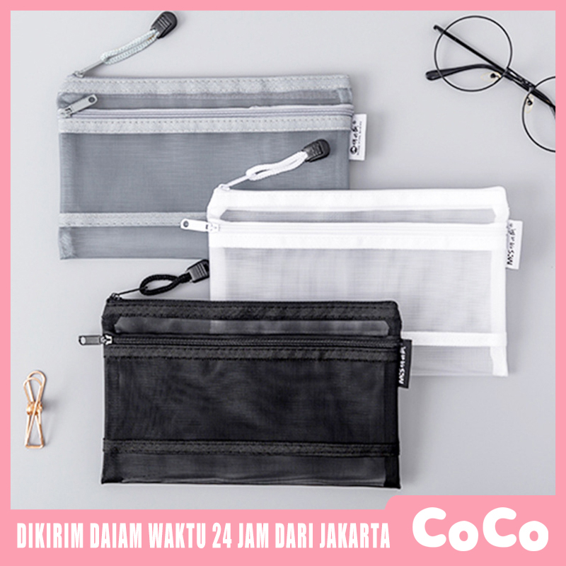 

Satu/Dua Lapisan Tempat Pensil Transparan Dengan Resleting Kotak Pensil Sekolah Kantor Simple Pencil Case