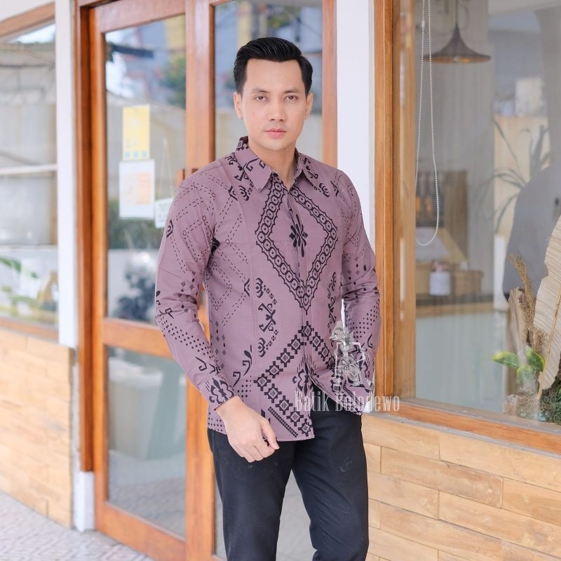 BATIK BOLO DEWO Motif Permata Kemeja Baju Batik Pria Lengan Panjang Lapis furing Hem Atasan