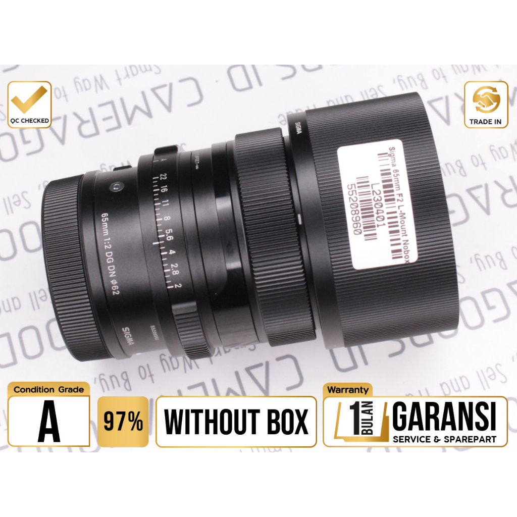 Sigma 65mm F2 DG DN Contemporary Lens for L Mount - Grade A - L230401