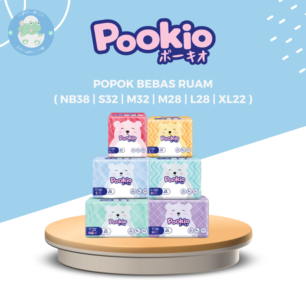 Pookio Popok Perekat / Celana Anak Bayi Diaper Premium Tipis NB S M L XL