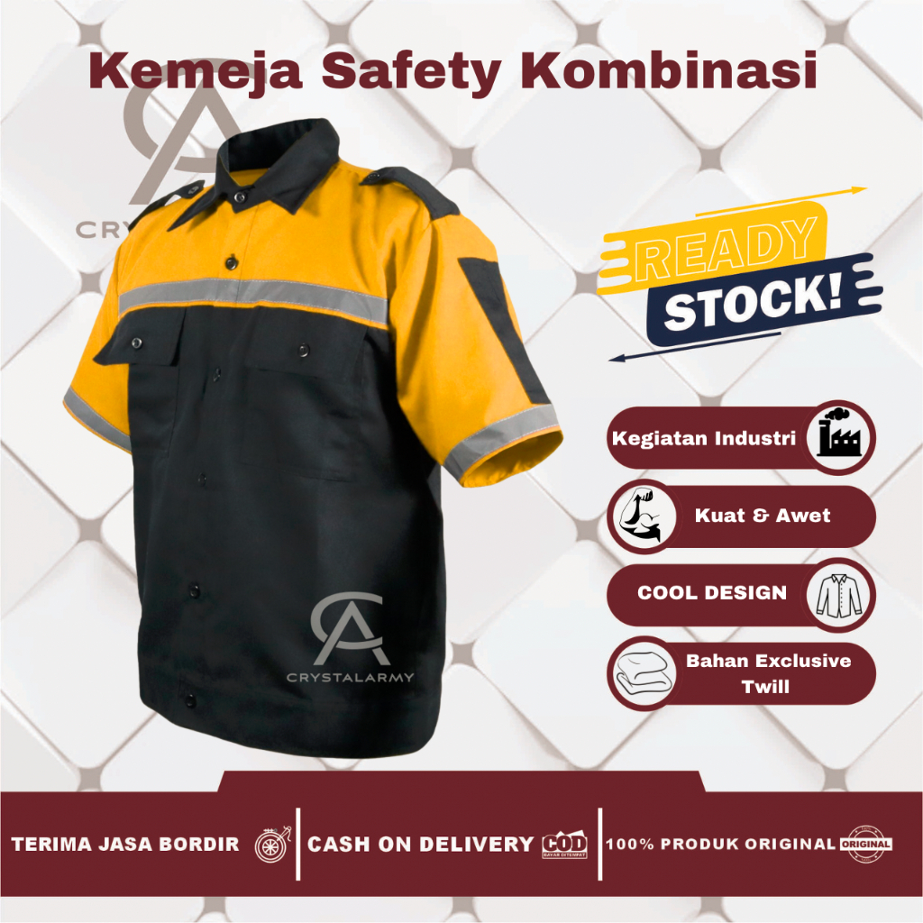 Kemeja Safety Pria Lengan Pendek/Kemeja Pendek/Baju Safety Kombinasi/Atasan Wearpack Scotlight