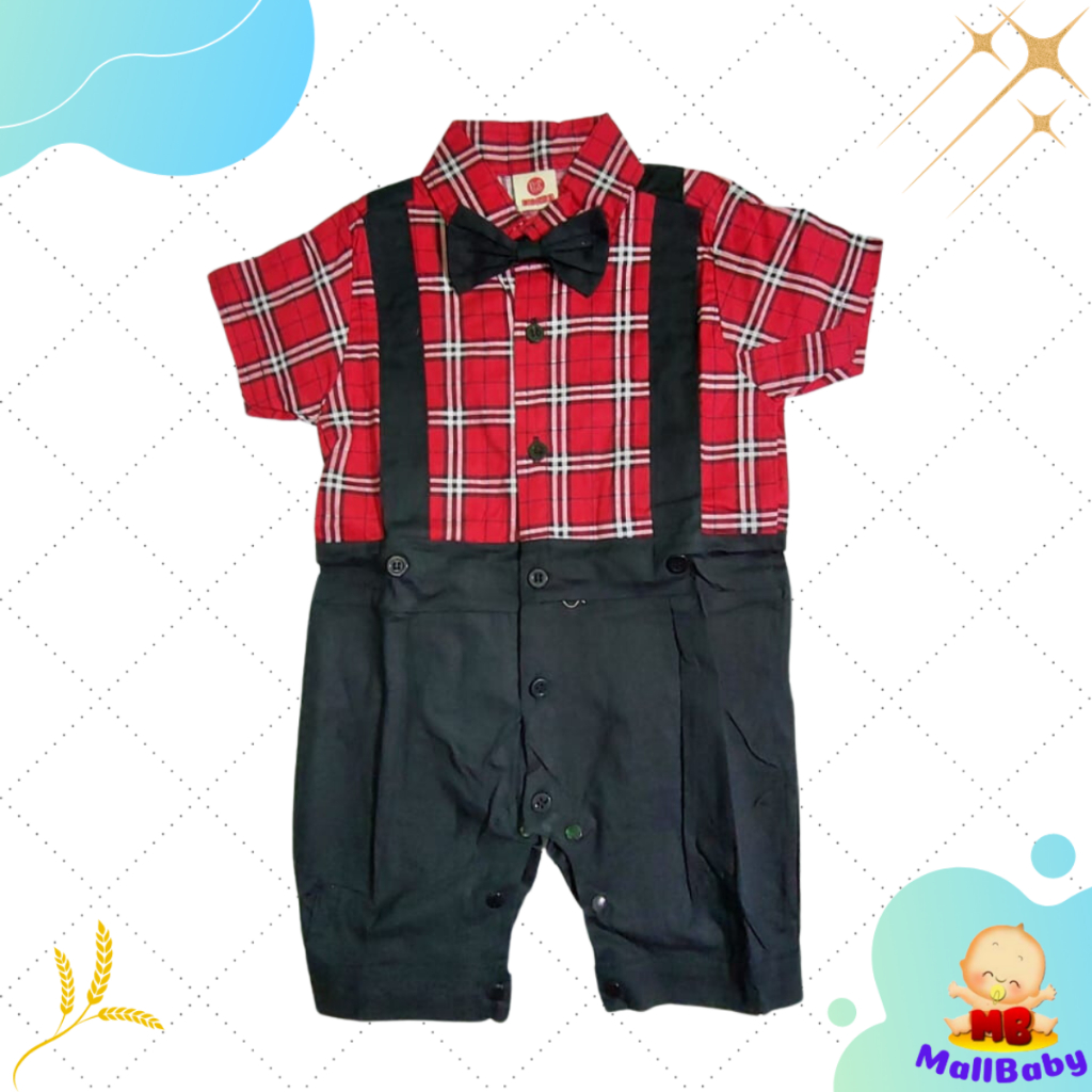 Baju Bayi Laki Tuxedo Pesta Romper Dasi Anak Cowok Bio Kids Red