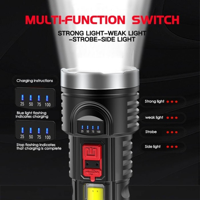 Senter L-822 COB LED 2in1 Super Terang COB Light 4 Mode Senter LED Jarak Jauh Lampu Penerangan Camping Piknik Hiking Rechargerable Anti Air